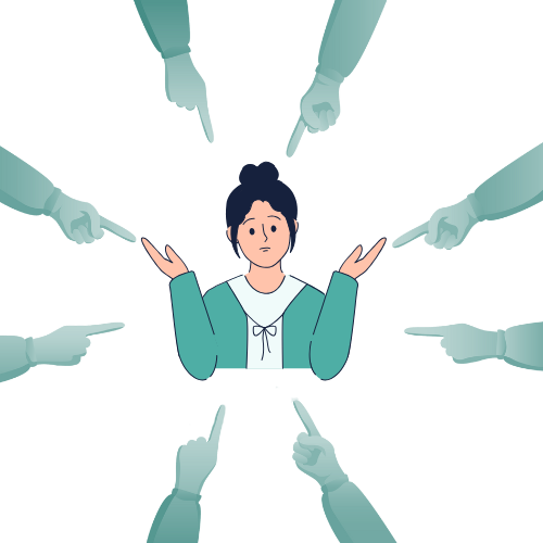 Illustration of a person being pointed at by many hands, symbolising the accountability of the Responsible Person